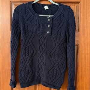 J. Crew Navy Cable Knit Sweater with Button Detail